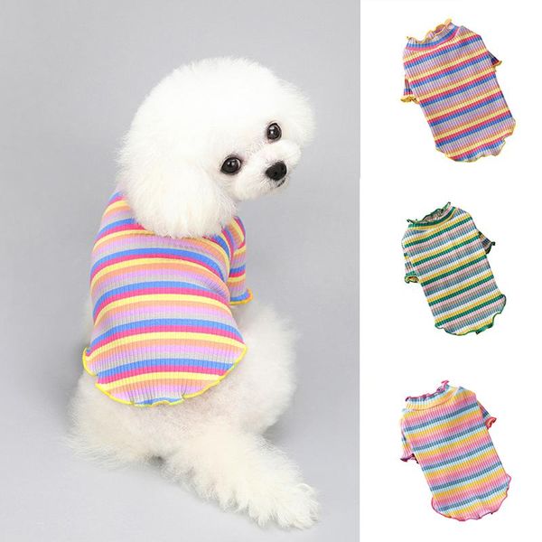 

dog apparel spring summer striped pet t-shirt candy colors rainbow cotton casual dogs cats sweater vest sweet short sleeve