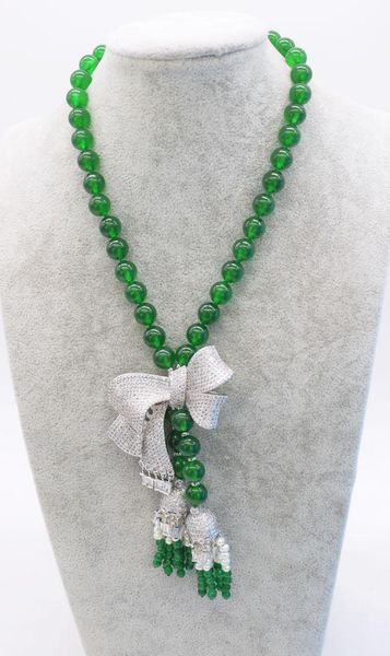 

chains wholesale freshwater pearl/green jade 8-9mm white near round &bowknot tassel neklace 20inch fppj, Silver