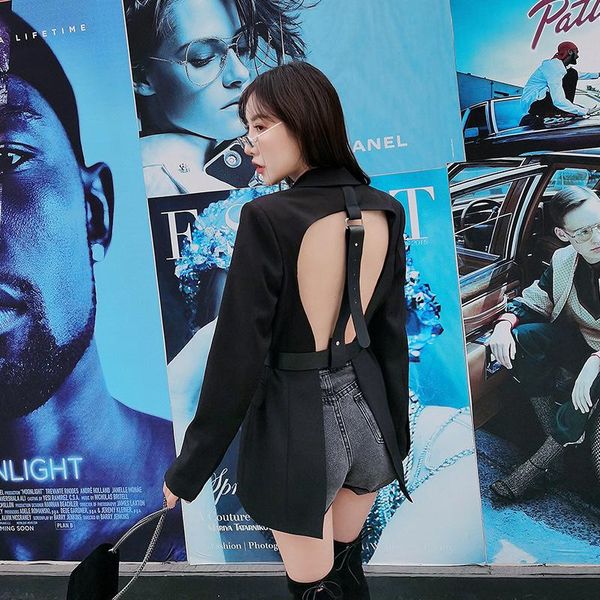 

women's suits & blazers hollow out the belt joining together suit jacket female personality office lady blazer women backless, White;black