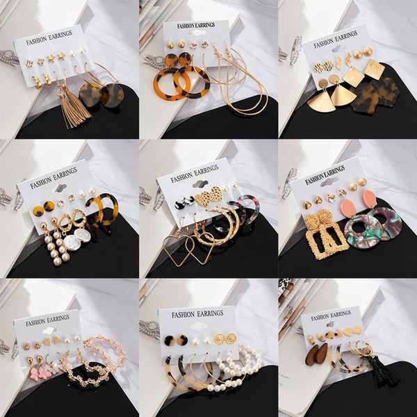 

hoop & huggie vintage acrylic tassel metal earring set women's crystal color geometric earrings punk pendant 2021 jewelry party, Golden;silver
