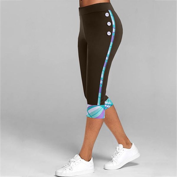 

women's pants & capris plus size 5xl women summer slim stripe print button capri elastic casual cropped trousers stretch gym clothing, Black;white