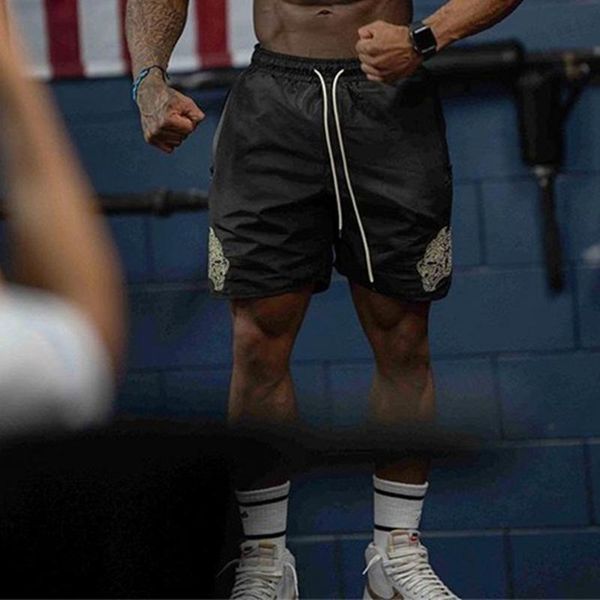 

men's shorts 2021 summer stadiums fitness bodybuilding basketball game training casual loose quick-drying five-point pants, White;black