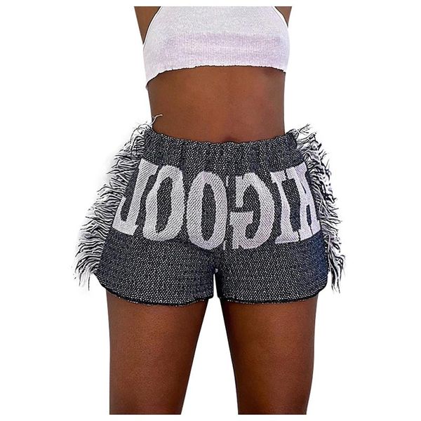 

women's shorts fashion casual letter patchwork print tassels buttocks slim self cultivation high waist mujer, White;black