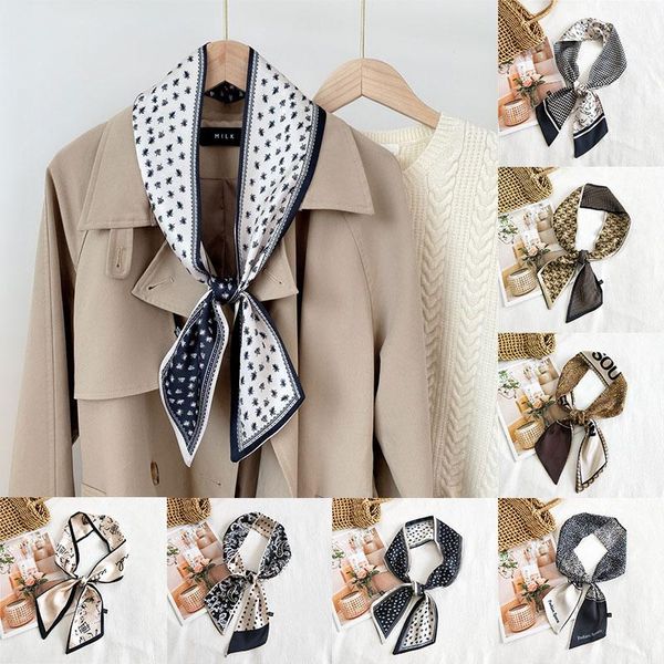 

scarves colorful long skinny silk neck scarf women fashion double-sided small female modern elegant print head, Blue;gray