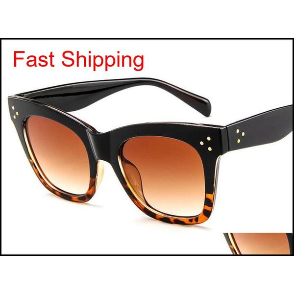 

ladies retro rivet cat eye sunglasses women fashion brand design vintage oversized big frame sun glasses for qylqzw pingtoy, Blue