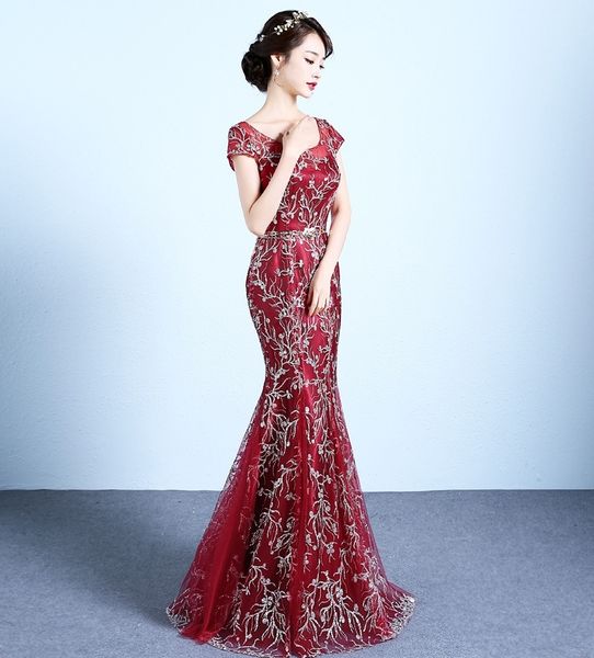 

2021 new luxury burgudy/navy blue es long mermaid sparkly glitter sequin arabic formal prom evening gown robe de soiree 5ncf, Black;red