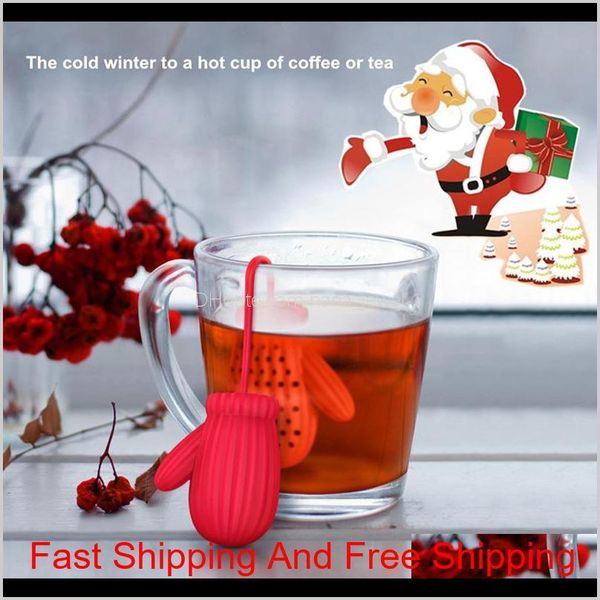 

gloves shape tea filter strainers santa claus silicone tea coffee infuser filter new year's gift party favor home desk decor ffa2731-1