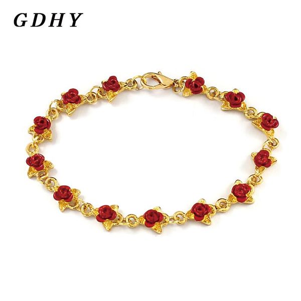 

link, chain fashion rose leaf bracelet red flower alloy design string for women jewelry gift, Black