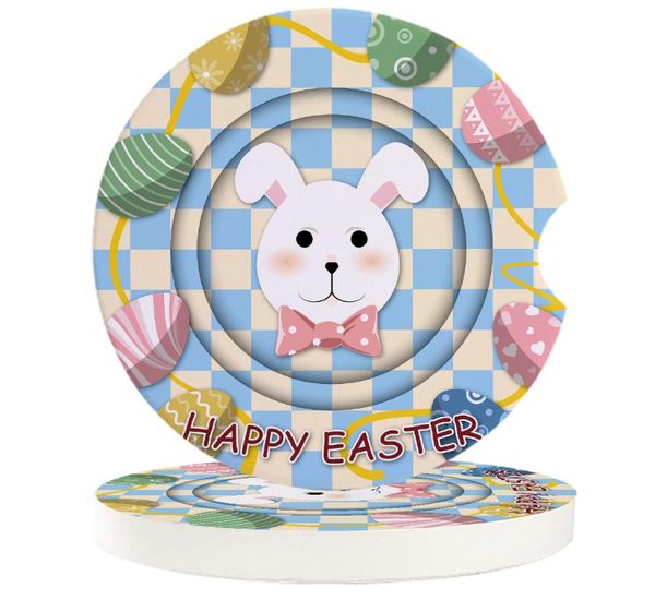 

table runner happy easter eggs plaid cartoon small round ceramic car coasters set for drinks coffee tea beverage cup holder