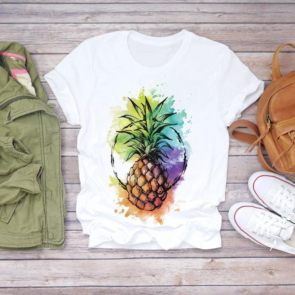 

women 2021 cartoon watercolor beach pineapple fashion summer fruit shirt ladies womens t-shirts t graphic female tee t-shirt, White