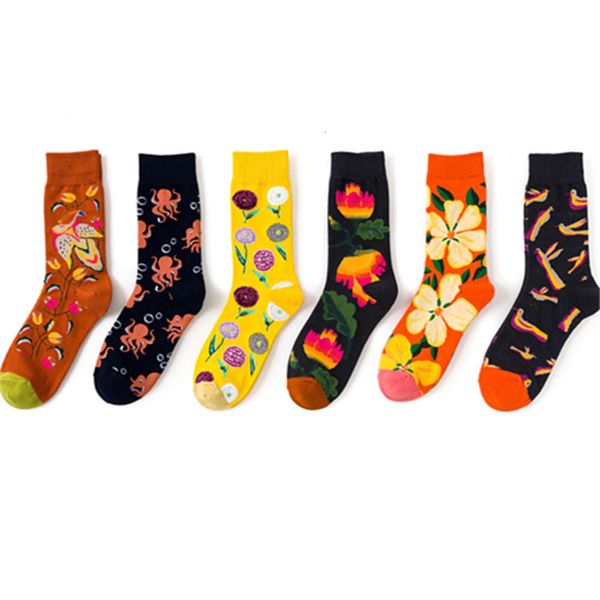

large quantity and excellent french personality trend socks men's women's middle tube cotton happy calf, Black