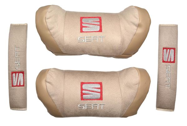 

seat cushions beige and black neck pillow set