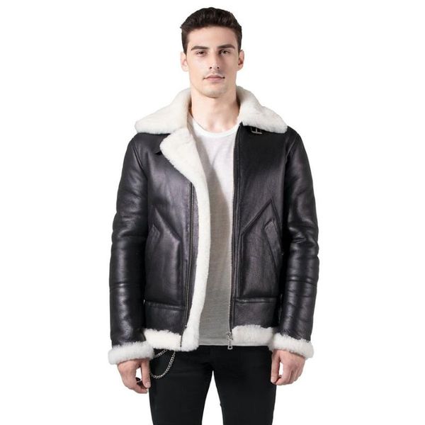 

men's jackets sheepskin coat men real fur jacket 2021 warm shearling fashion casual bomber, Black;brown