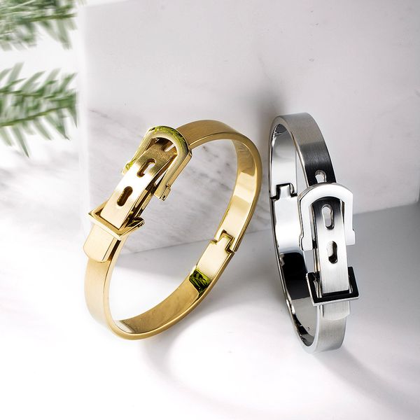 

men bangle titanium steel roman numeral bracelet belt buckle bangles luxury jewelry, Black