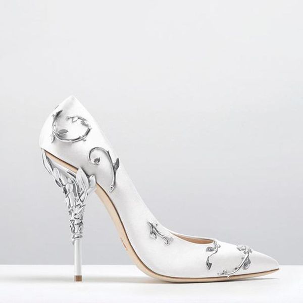 

dress shoes women flower metal decorations heel pumps genuine leather sheepskin lining pointed toe lady high heels woman, Black