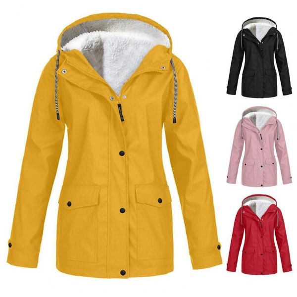 

women's jackets solid rain jacket 2021 outdoor hiking hoodie waterproof windproof long coat femme warm outwear plus size women clothing, Black;brown