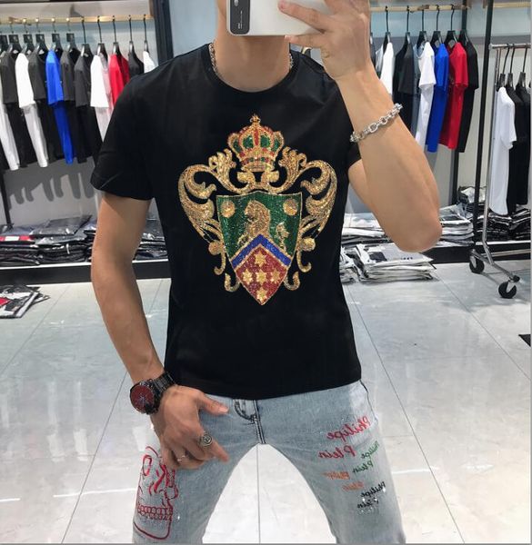 

new 2021 summer sale diamond style stone around the neck european and american fashion streetwear tshirt 4shv, White;black