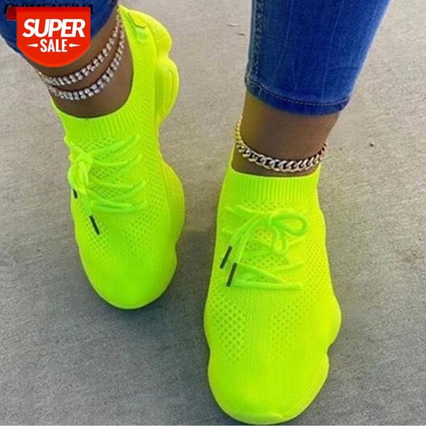 

Dropship Air Mesh Women Sneaker Sock Shoes Summer Breathable Cros-Tie Platform Round Toe Casual Fashion Sport Lace Up Female #4e2F