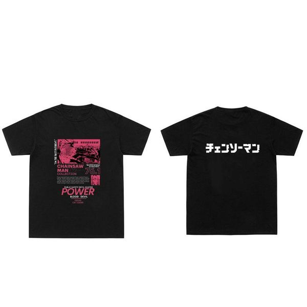

men's t-shirts japan manga anime chainsaw man t shirt power pattern short sleeve tee men women oversized hip hop street t-shirt, White;black