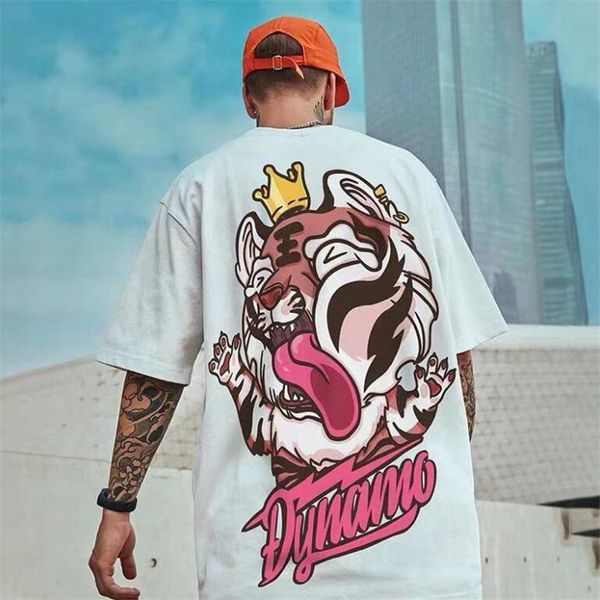 

oversize t shirt men 2021 streetwear hop tiger printed short sleeve tshirts summer hip casual cotton tees x728, White