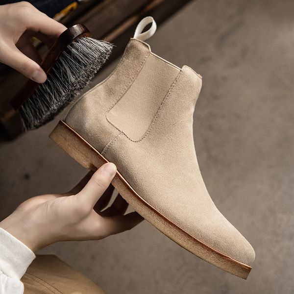 

dress shoes chelsea botas masculinas de couro legÃ­timo, sapatos vintage camurÃ§a e vaca, bota artesanal marca luxuosa para homens 6kvj, Black