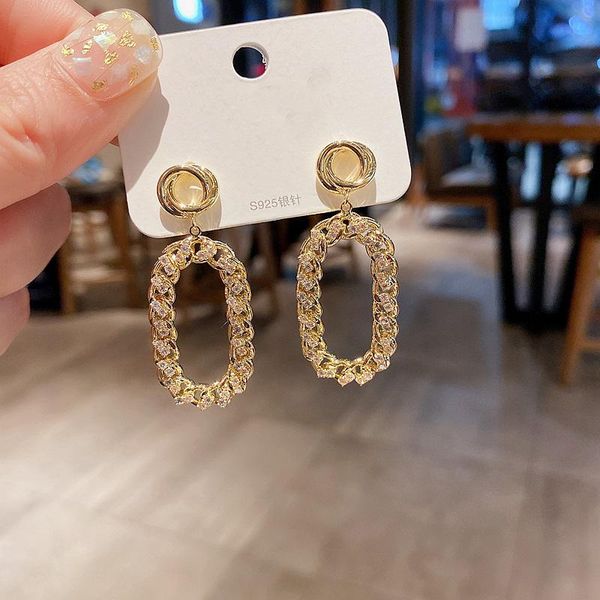 

dangle & chandelier aesthetic cz crystal geometric pendant earrings for women gold color cubic zirconia drop jewelry, Silver