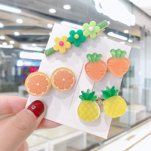 

2pcs cartoon fruit flower hair clips oil drip shiny candy color duckbill hairpin, Slivery;white