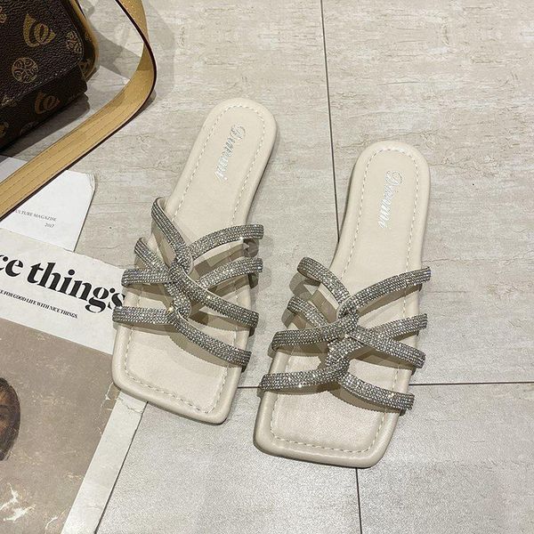 

slippers 2021 summer fashion versatile square toe ladies, Black