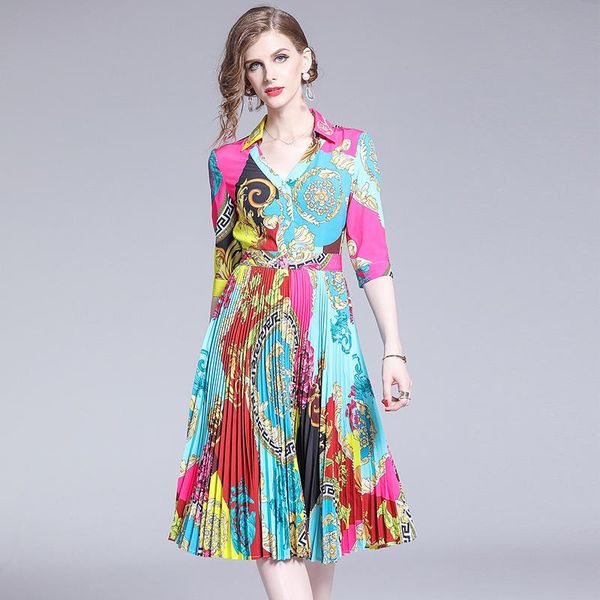 

party dresses 2021 summer women's dress european fashion lapel print embossed waist casual female slim x542, White;black