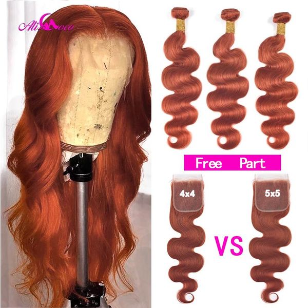 

human hair bulks ali coco orange ginger bundles with 5x5 closure brazilian body wave remy, Black