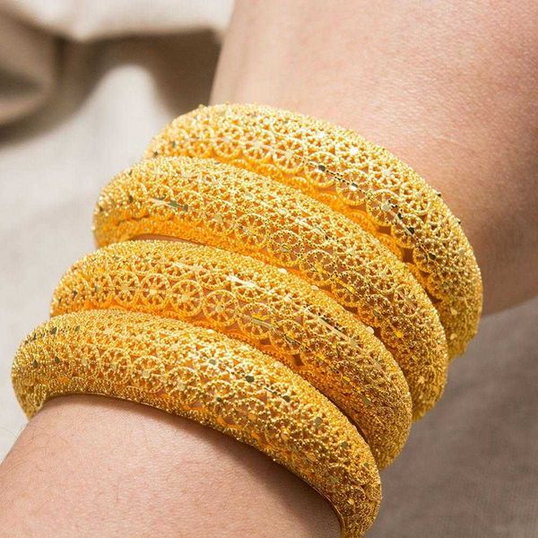 

24k african bangles gold color cuff bagles for women bridal indian ethiopia dubai bangles bracelet wedding jewelry wife gifts q0717, Black