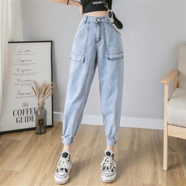 

women's jeans high waist woman clothes wide leg denim clothing streetwear vintage quality 2021 fashion harajuku loose straight pants, Blue