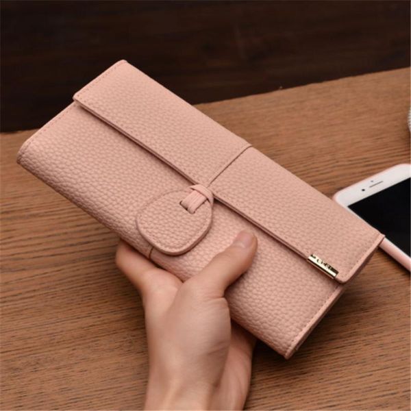 

wallets elegant women leather long wallet buckle strap clutch bag female three layers versatile money cards bags purses pu hasp, Red;black
