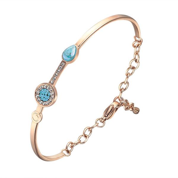 

bangle moocare stainless steel women's colored zircon bracelet with additional chain lobster buckle and half opening, Black