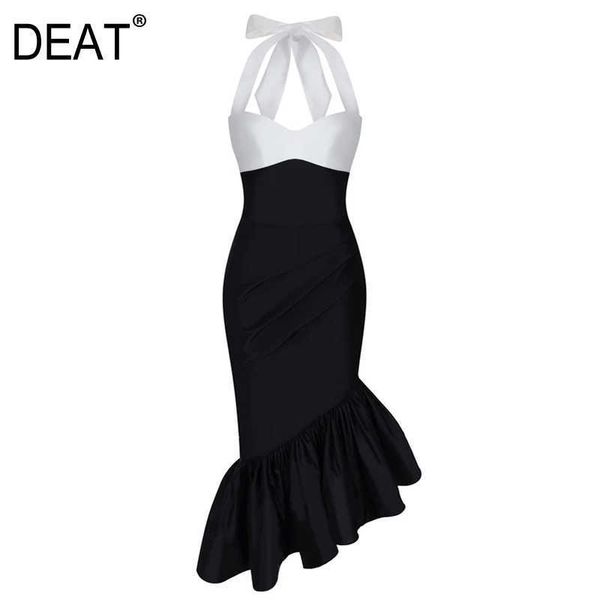 

[deat] women dress temperament zipper square collar splicing sleeveless loose fit fashion spring summer 13u354 210527, Black;gray