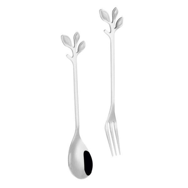 

forks 8pcs stainless steel spoon fork creative leaves shape design for home restaurant el (silver)