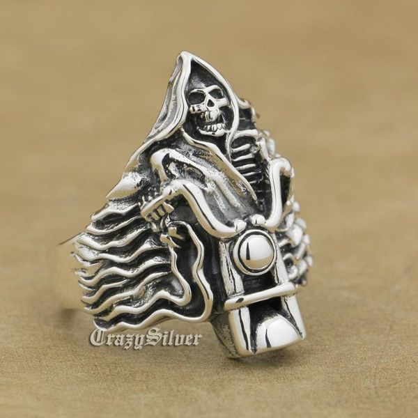 

cluster rings fire motorcycle ring 925 sterling silver mens biker punk skull 9w026 us size 8 ~ 14, Golden;silver