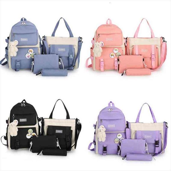 

4pcs canvas school backpack shoulder bags casual rucksack pencil case set lx9f