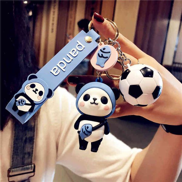 

keychains panda football flexible pvc plastic doll, key chain, super fire bear, schoolbag, decorations, gifts, trinkets, Silver