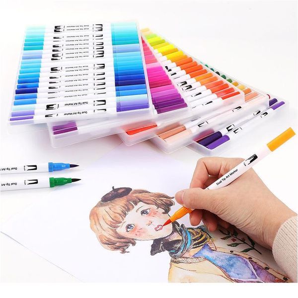 

fineliner dual tip brush art markers pen 12/48/72/100/120 colors watercolor pens for drawing painting calligraphy art qyltmf