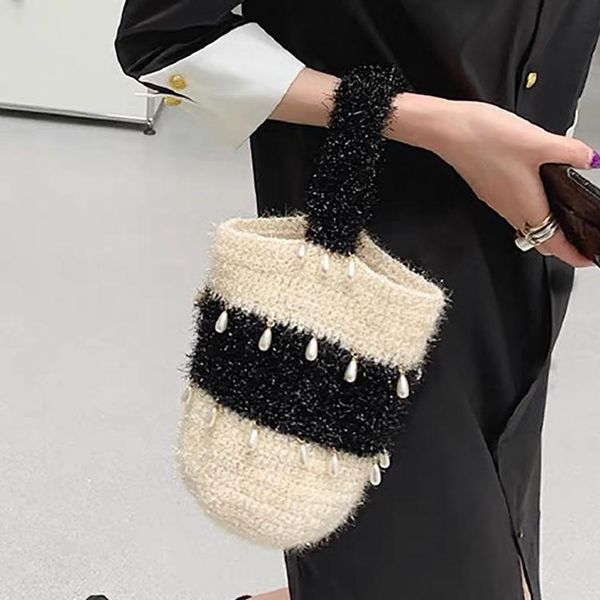 

evening bags handbags fur pearl bucket bag fashion shoulder summer bolsa feminina