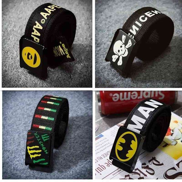 

belt men's canvas junior youth high school students korean fashion leisure street smooth buckle, Black;brown