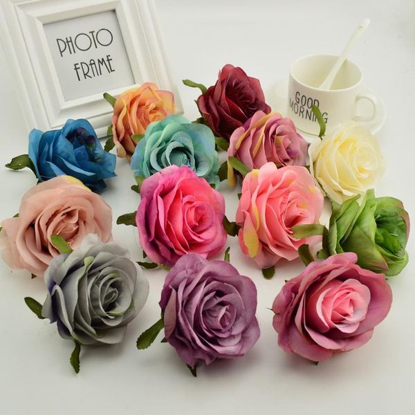 

5pcs bride bouquet diy artificial silk rose flower head for home wedding car party decoration wreath gift box scrapbook jllaiz