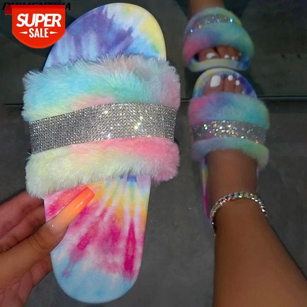 

puimentiua fur women furry slippers glitter color shoes female casual platform flat summer fur sandals #hu8x, Black