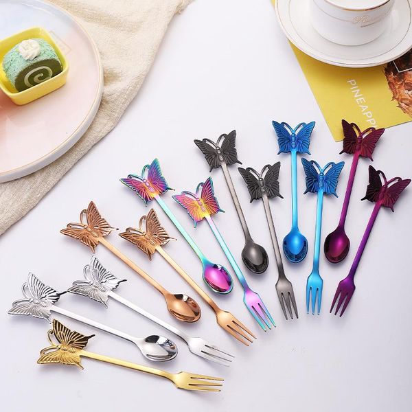 

spoons butterfly dessert fruit fork ice cream scoop tableware coffee mixing spoon stainless steel home colorful