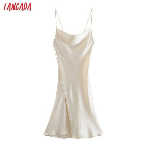 

tangada women beige buttons satin long dress strap sleeveless fashion lady party dresses vestido 3h324 210609, Black;gray