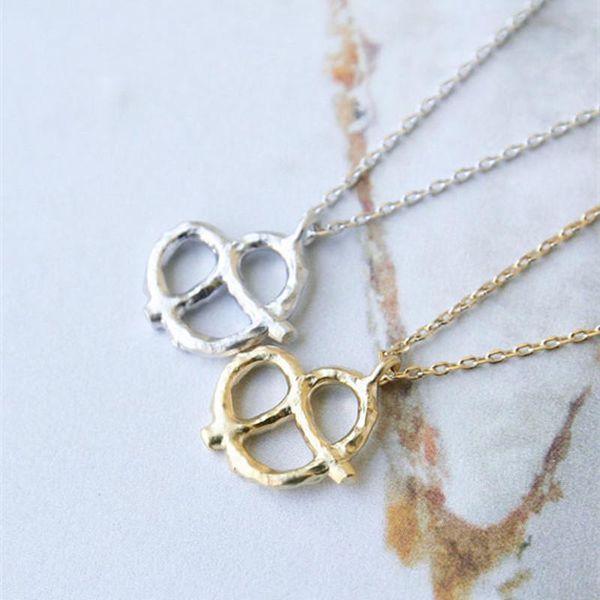 

chokers pretzel necklace snack pendant everyday dainty gift minimalist jewelry valentine day for lovers, Golden;silver