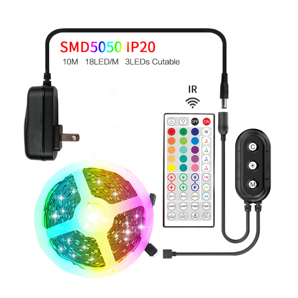 

music rgb led strip light dc12v smd 5m/10m color changeable flexible diode tape with 2021 new design 44key remote controller