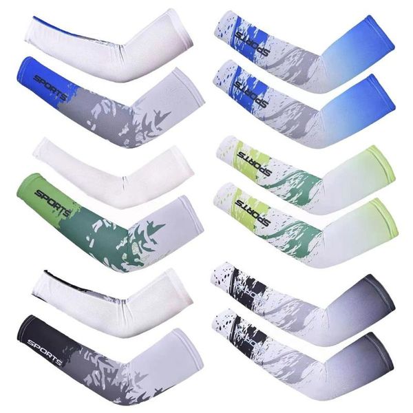 

elbow & knee pads 6pairs cooling arm sleeves cover cycling running uv sun protection outdoor men ice silk cool for hide tattoos, Black;gray