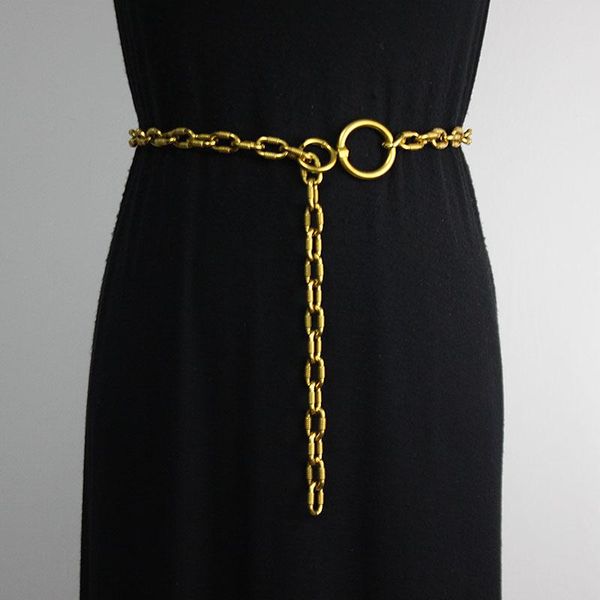 

belts fashionable metal chain women's waist vintage copper letter d versatile tide belt horse title buckle, Black;brown
